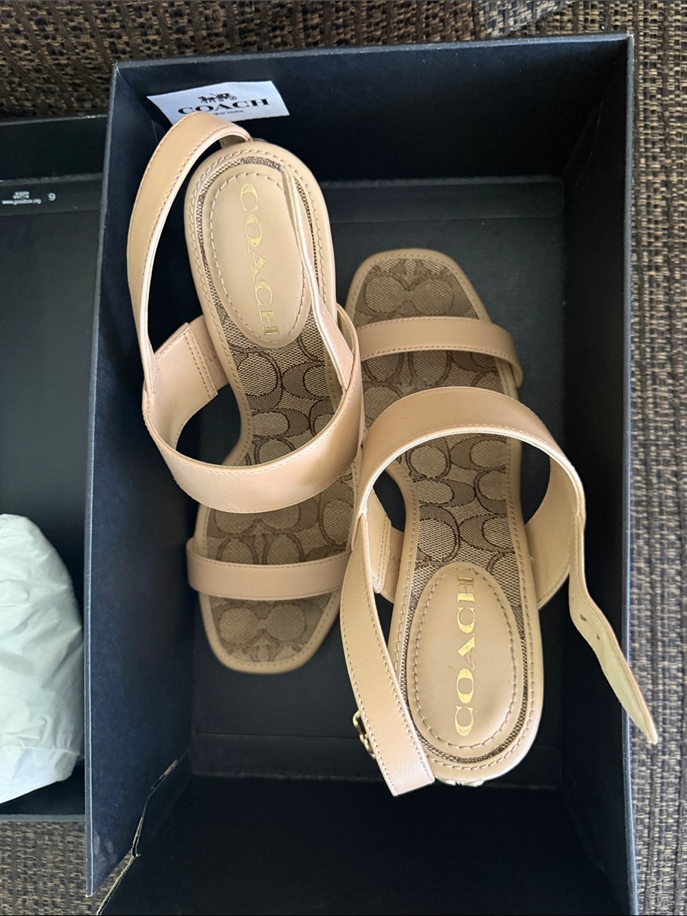 Coach Rori Leather Sandal   Beige/Tan Signature Strap High Heel Sandals - Picture 5 of 5